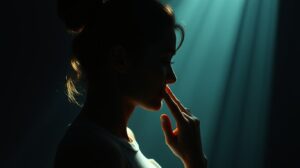 Ansiedade e Saúde Mental — Estratégias, Benefícios e Como Aplicar no Dia a Dia 1 Ansiedade e saúde mental — expressão de reflexão com fundo neutro, luz suave, estilo cinematográfico